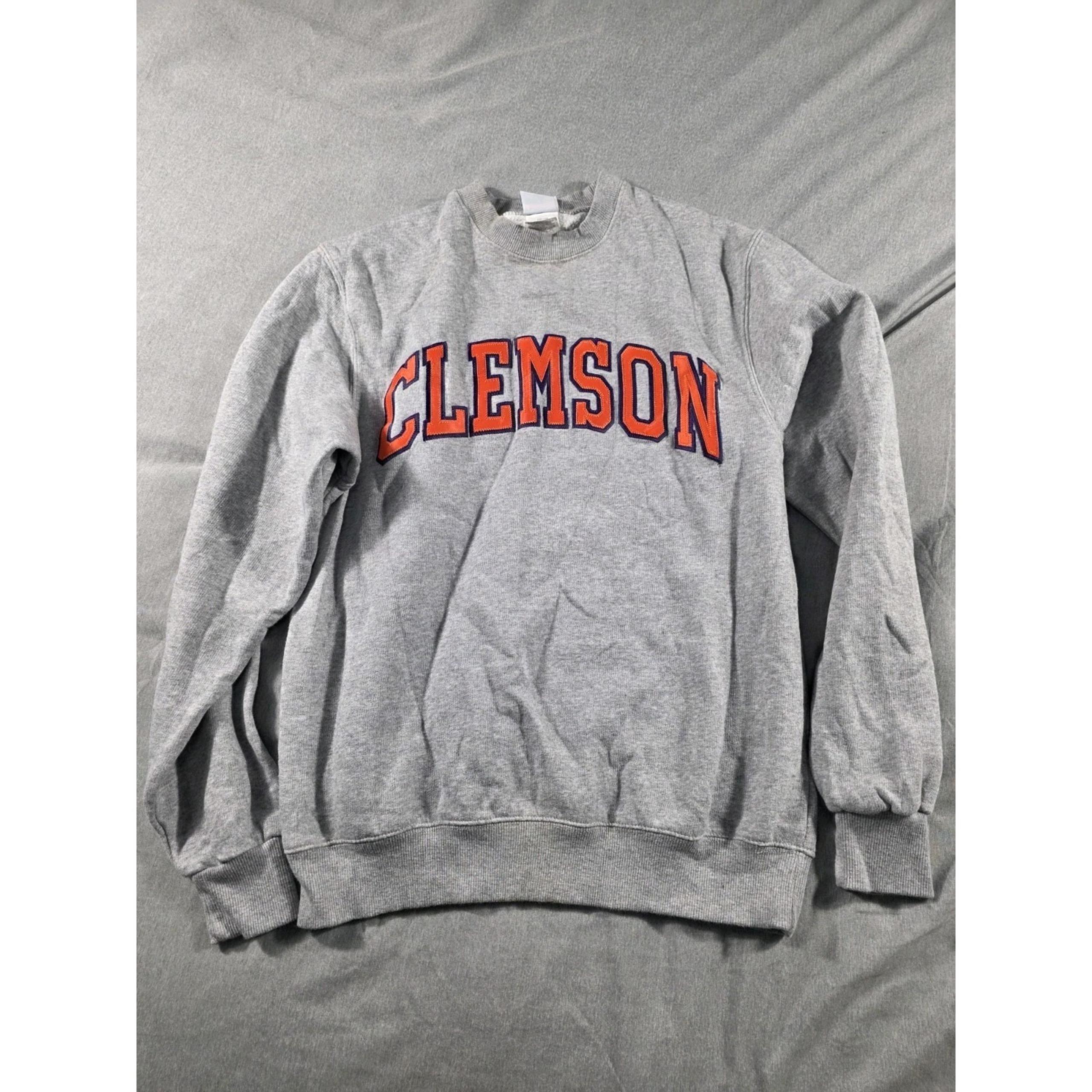 Clemson Tigers Champion Fleece Sweatshirt Men Small Heather Gray, Stitch Letters