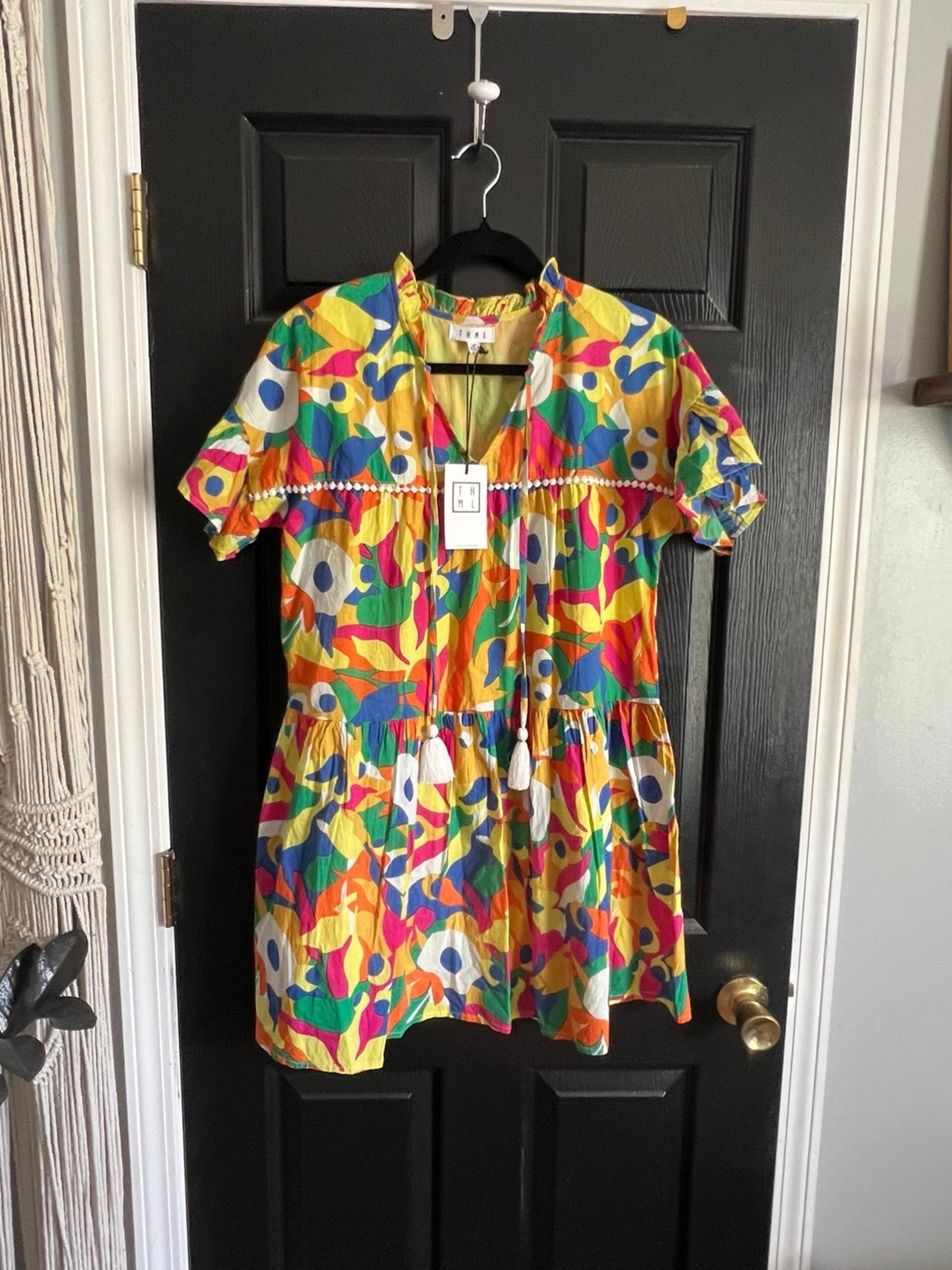 THML Navy Multicolor Print Dress Anthropologie