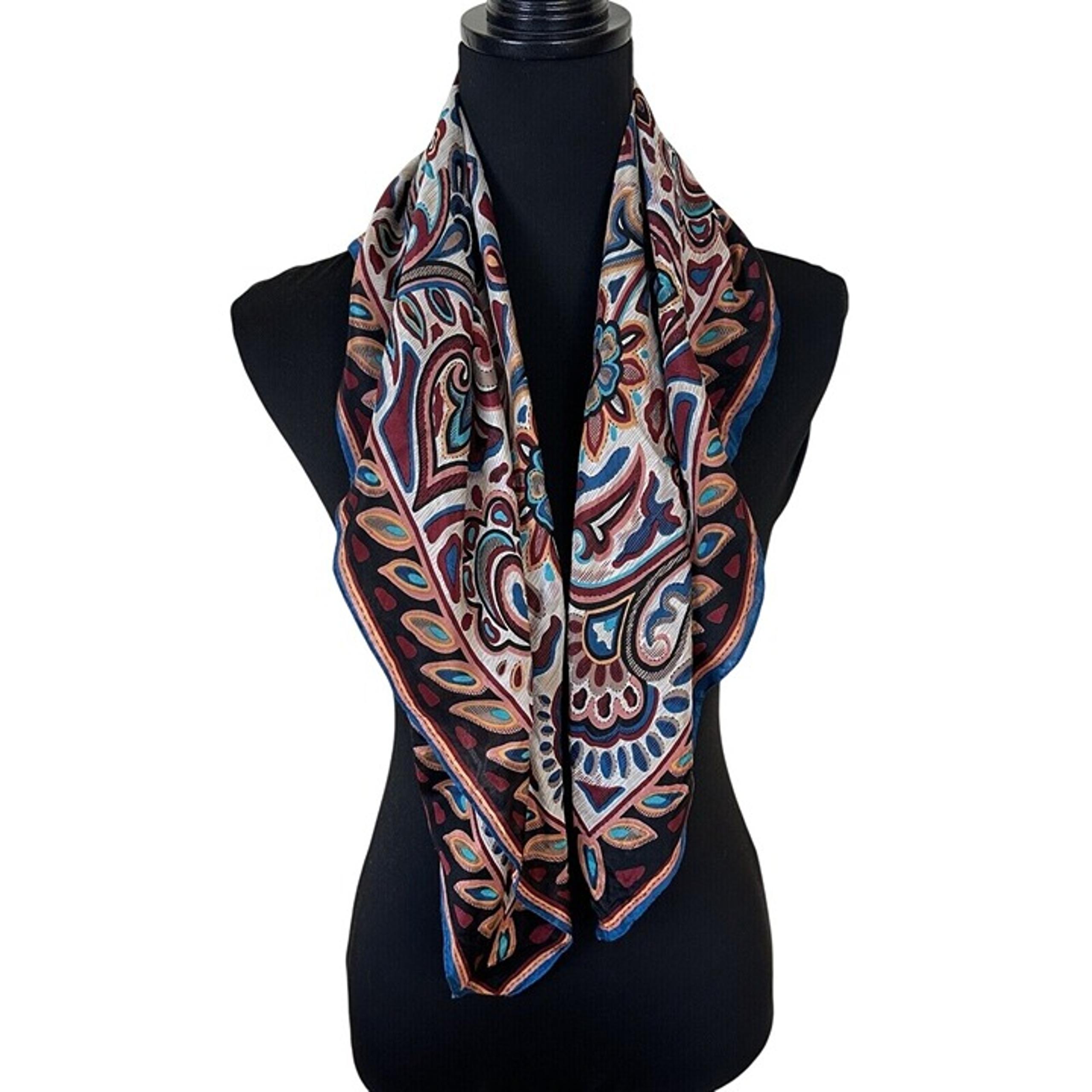 Oscar De La Renta Womens Multicolor Scarf Boho 30 Inch Paisley Neck Scarves