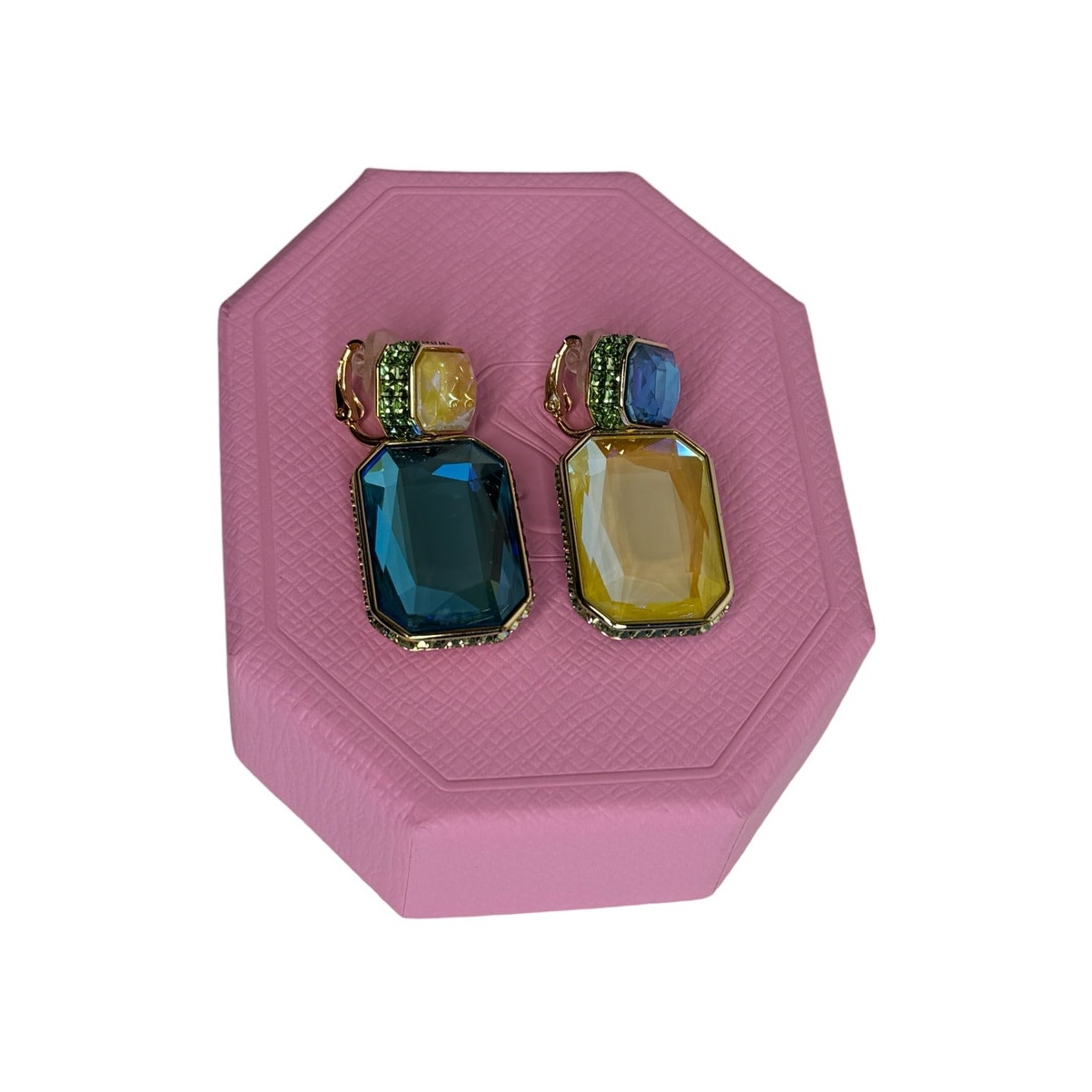 Swarovski Orbita Clip Earrings Asymmetrical, Octagon Cut, Gold-Tone