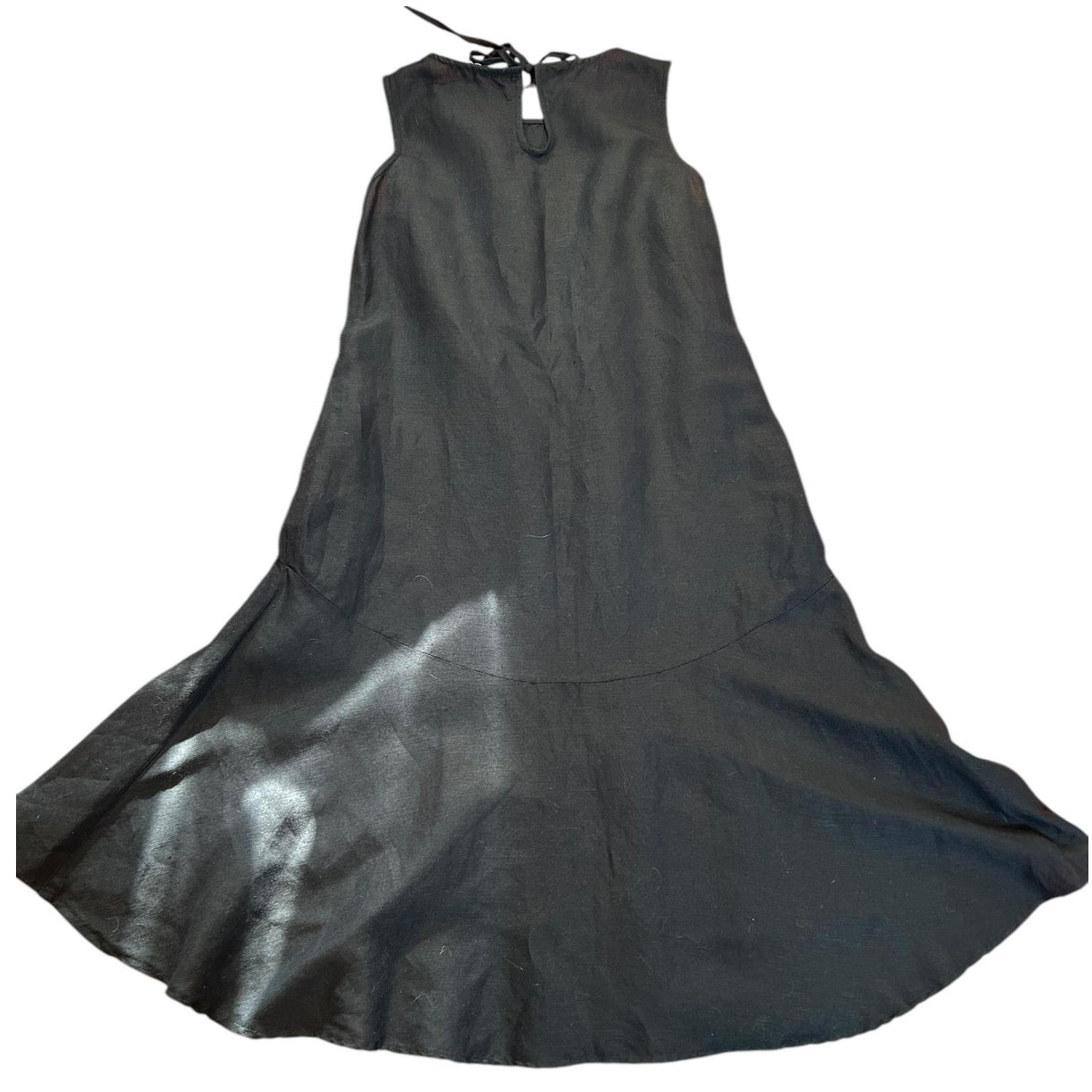 TOMMY BAHAMA Black Linen Sleeveless Asymmetrical Bias Trumpet Dress Women MEDIUM