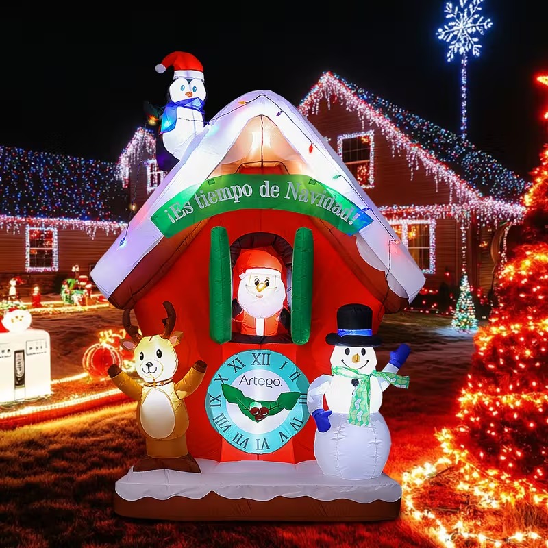 Christmas Inflatable Bell Tower 7ft Santa Claus with LED Lights Blow Up Holiday