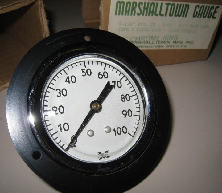NEW OLD STOCK Marshalltown Instrument Pressure Gauge 0-100 PSI 2-1/2 Panel Mount
