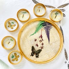 Vintage bamboo butterfly serving tray & coasters