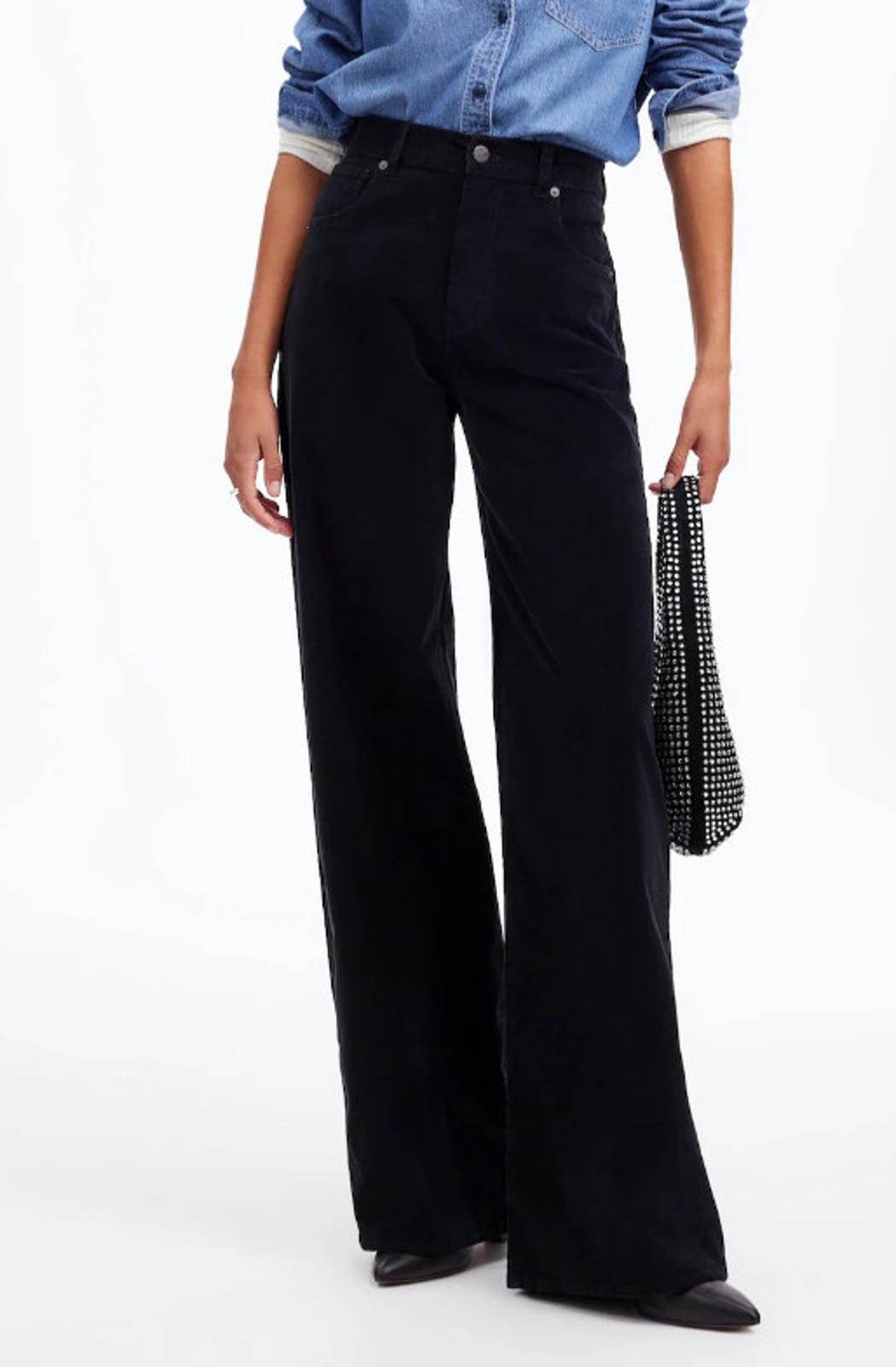Madewell Women Superwide-Leg Pants in Corduroy True Black Size 27 NT151 New NWT