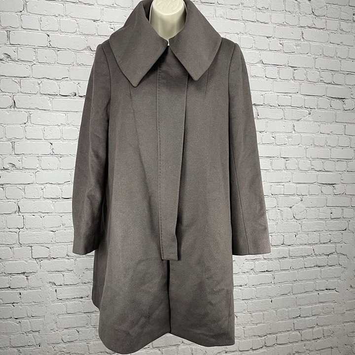 Zara Grey Purple Wool Angora Blend Zipped Snap Lined Long Coat Size Medium M