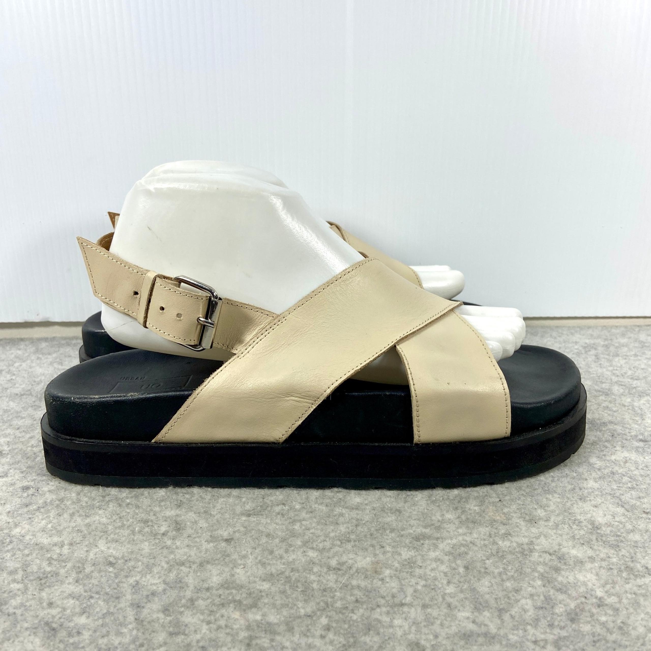 Urban Outfitters Cream Leather Criss Cross Chunky Sandals Womens 10