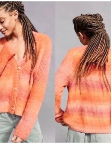 Anthropologie Maeve Hallie Space Dyed Cardigan Sweater Size Small Petite Orange