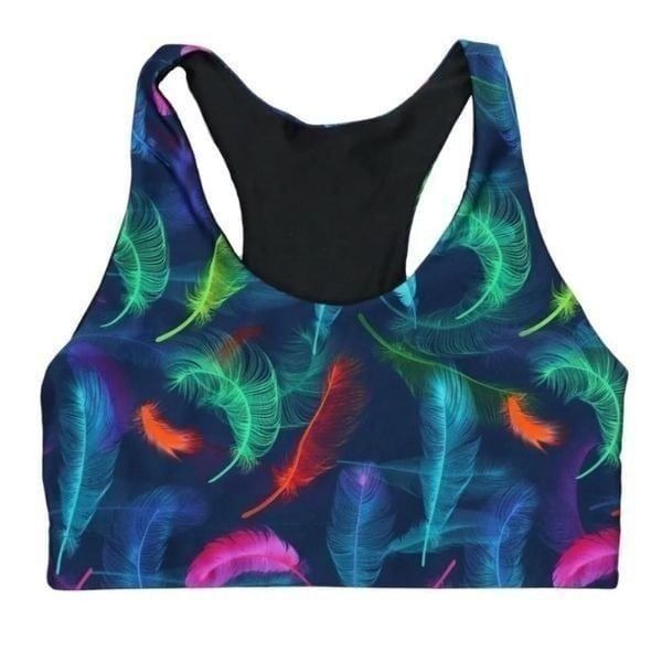 NWT New Terez DuoKnit Sports Athletic Work-Out Bra Lucky Feathers Racerback XL