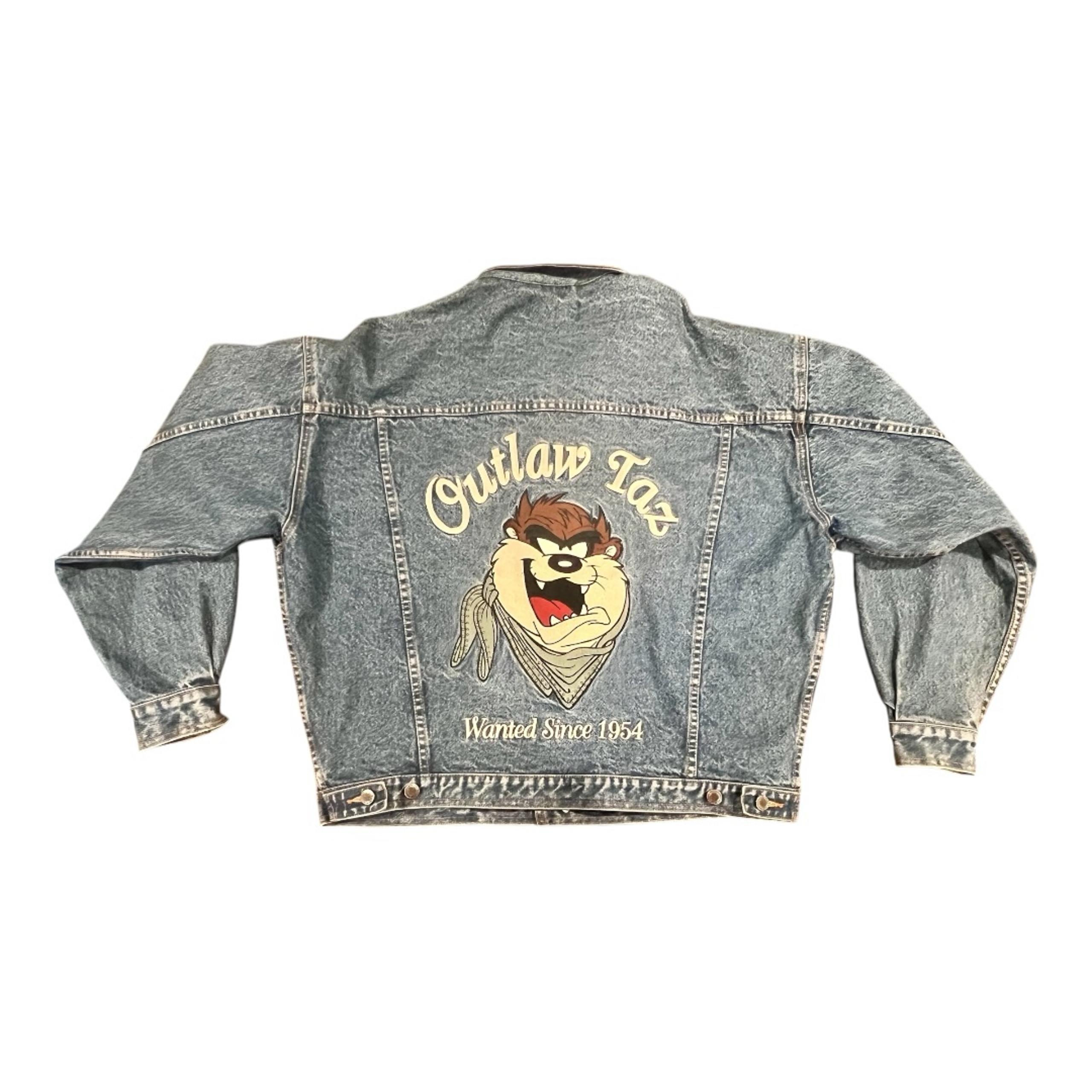 Vtg 90’s Warner Bros Tasmanian Devil Outlaw Looney Tunes Size L Denim Jacket