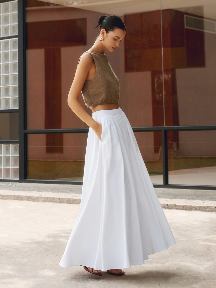 Commense Linen Pleated Maxi Skirt