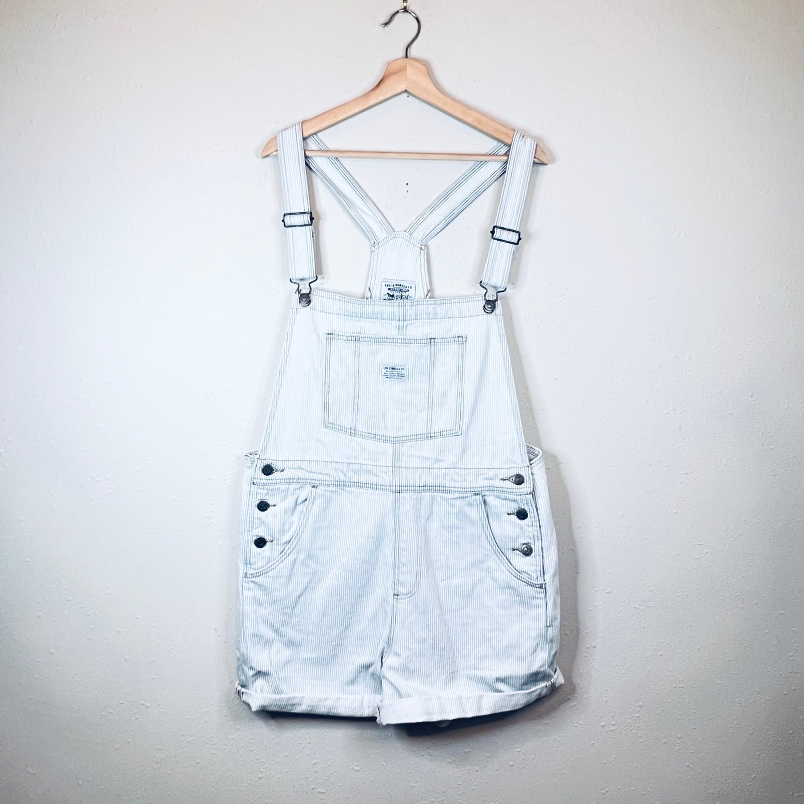 Levi’s Women’s Light Wash Stripey Denim Vintage Shortall Overall/Sz:L/NWT