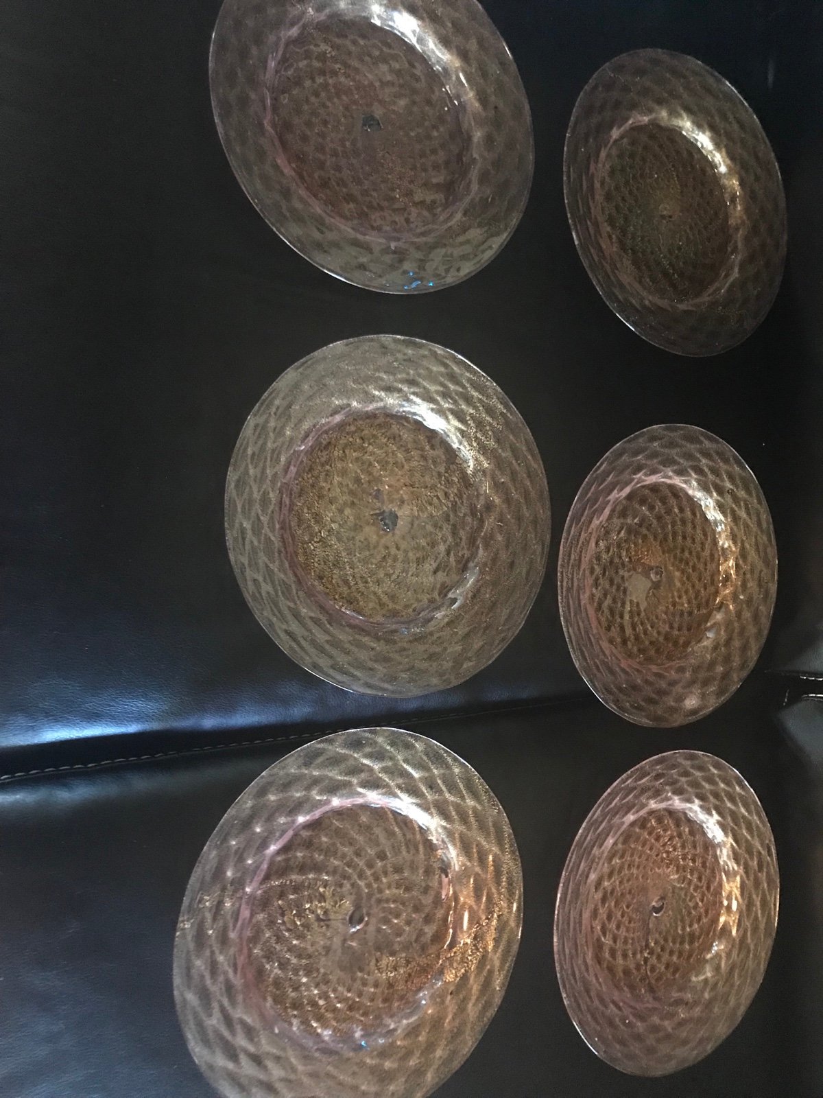 Vintage Pink Diamond Optic Gold Glitter Hand Blown Venetian Plates