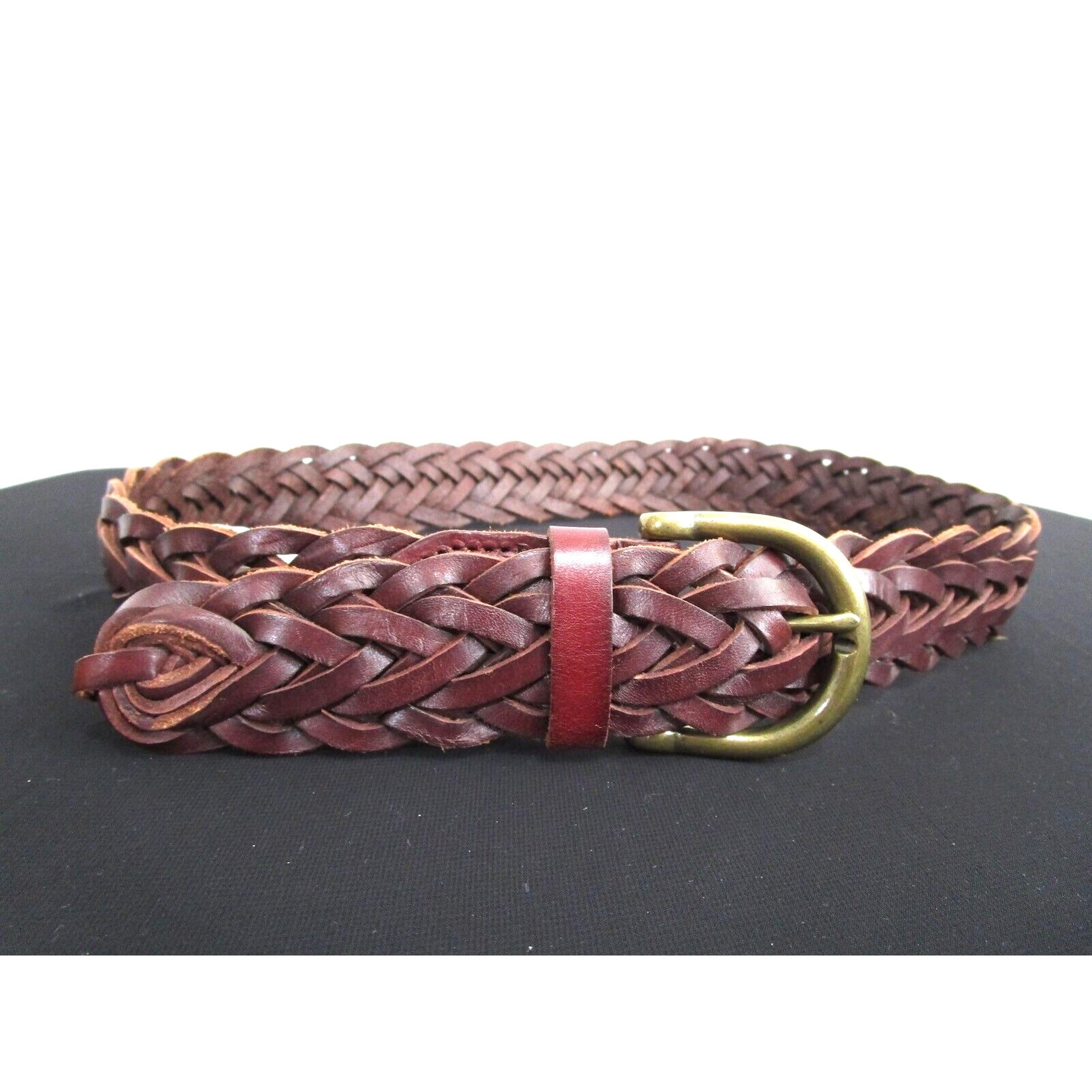 EUC! Gap Brown Braided Leather Brass Buckle Hip Belt Women Sz XS, 29"-34"