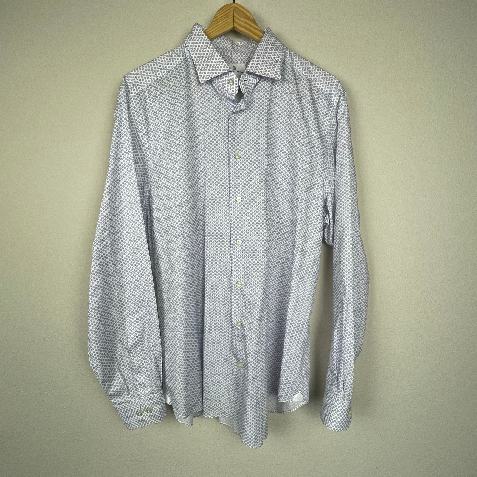 Emanuel Berg XL Modern Fit Shirt – White with Blue Dots, Button-Up, Quiet Luxury