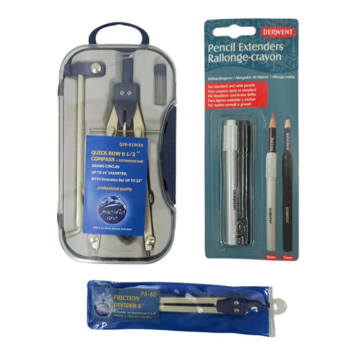 Drafting Artist Tools Lot Quick Bow Compass Friction Divider Pencil Extenders