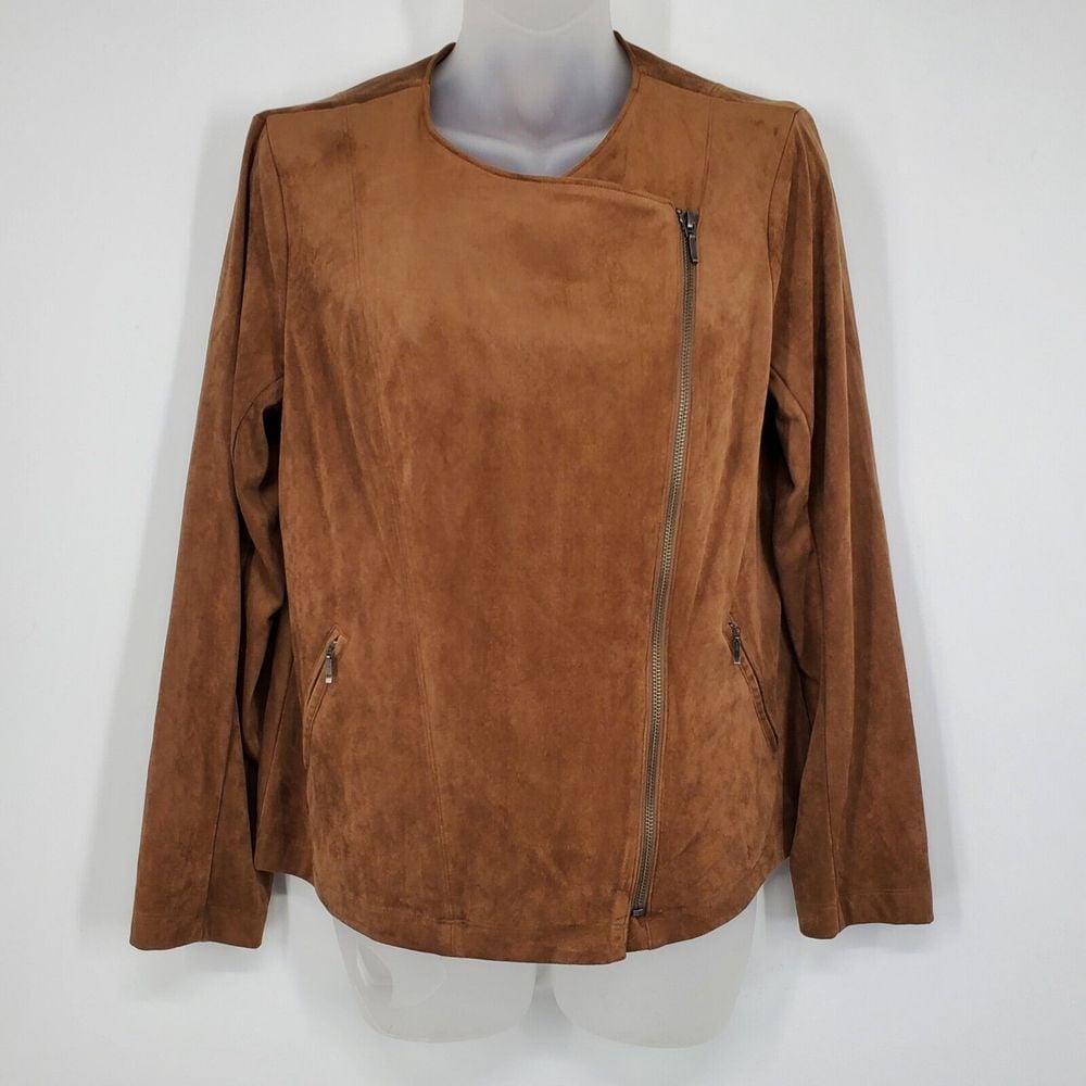 Women's J. Jill Moto Jacket Size Small Petite Solid Acorn Brown