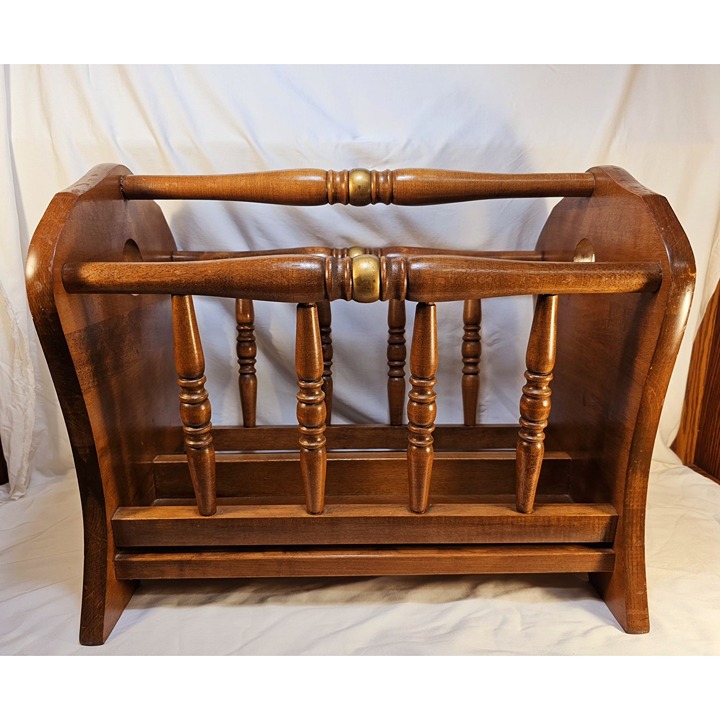 Vintage Solid Wood Magazine Rack, Hand Painted