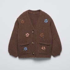 Zara Kids Floral Embroidery Knit Brown Cardigan 5y NWT