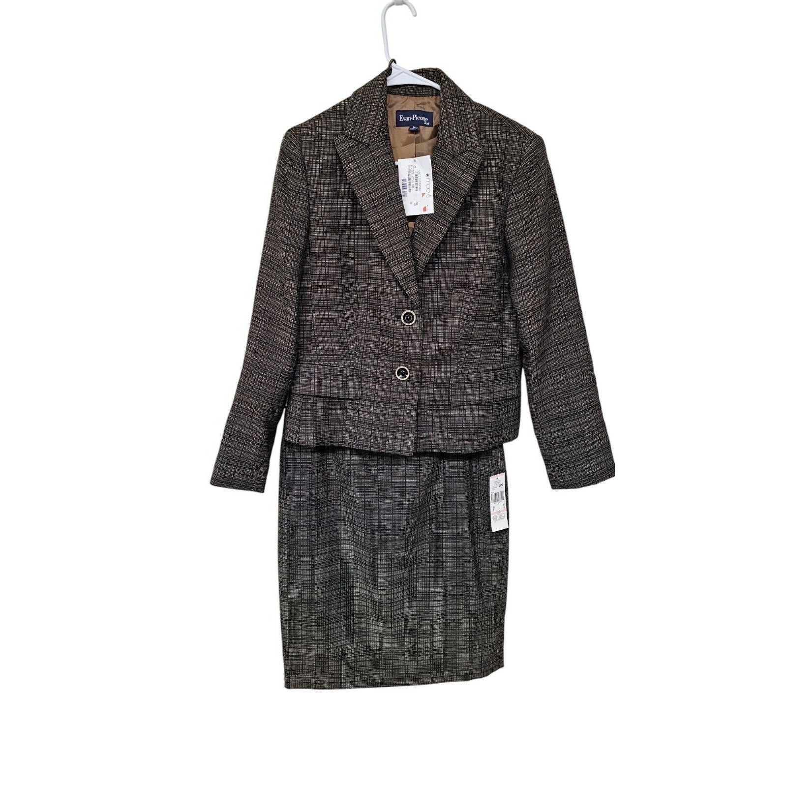 Evan Picone Women Skirt Suit Size 10 Brown Lined Notch Collar 2PC Office Career