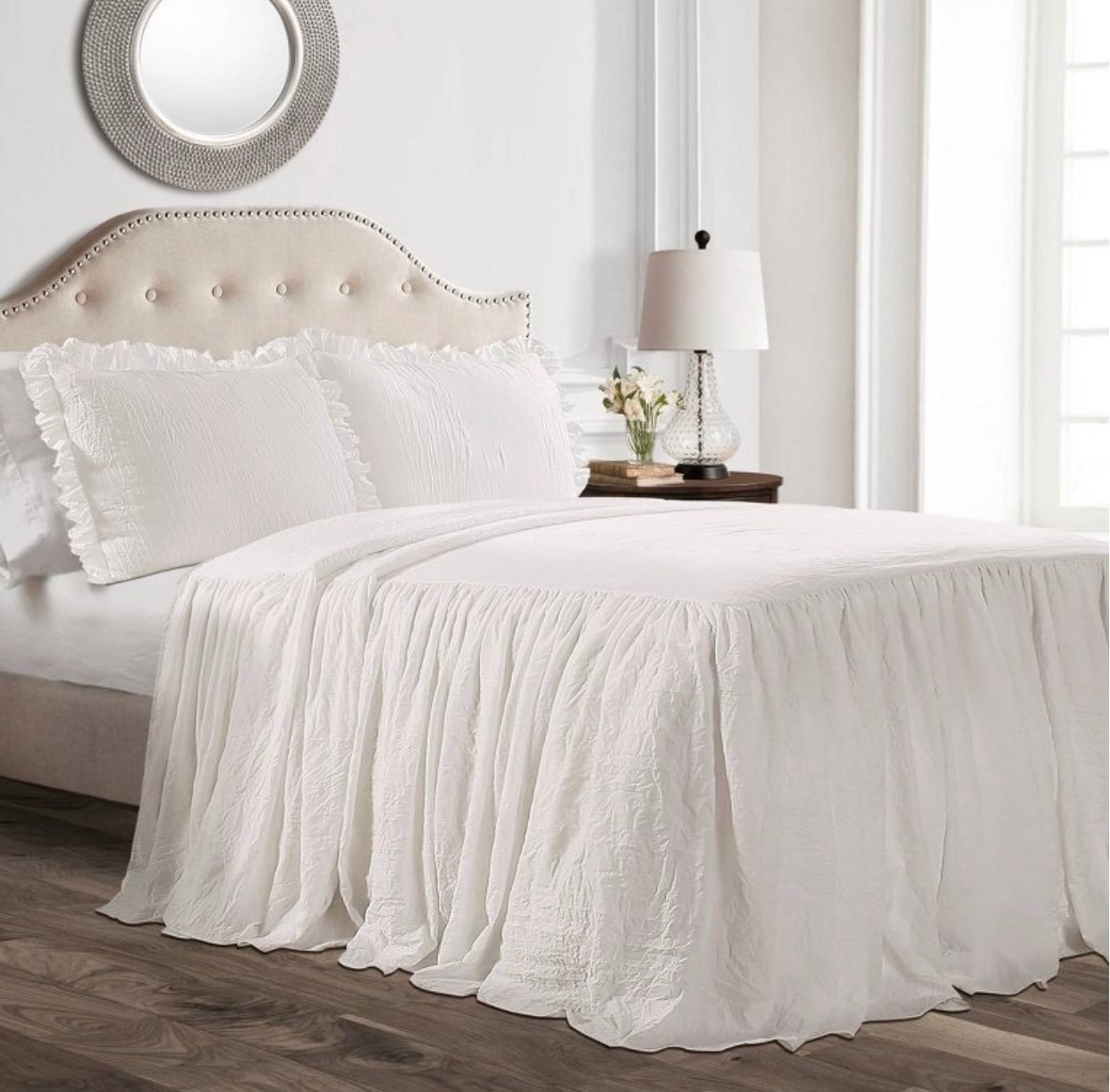 Shabby Chic Style Queen Ruffle Skirt Bedspread and Shams