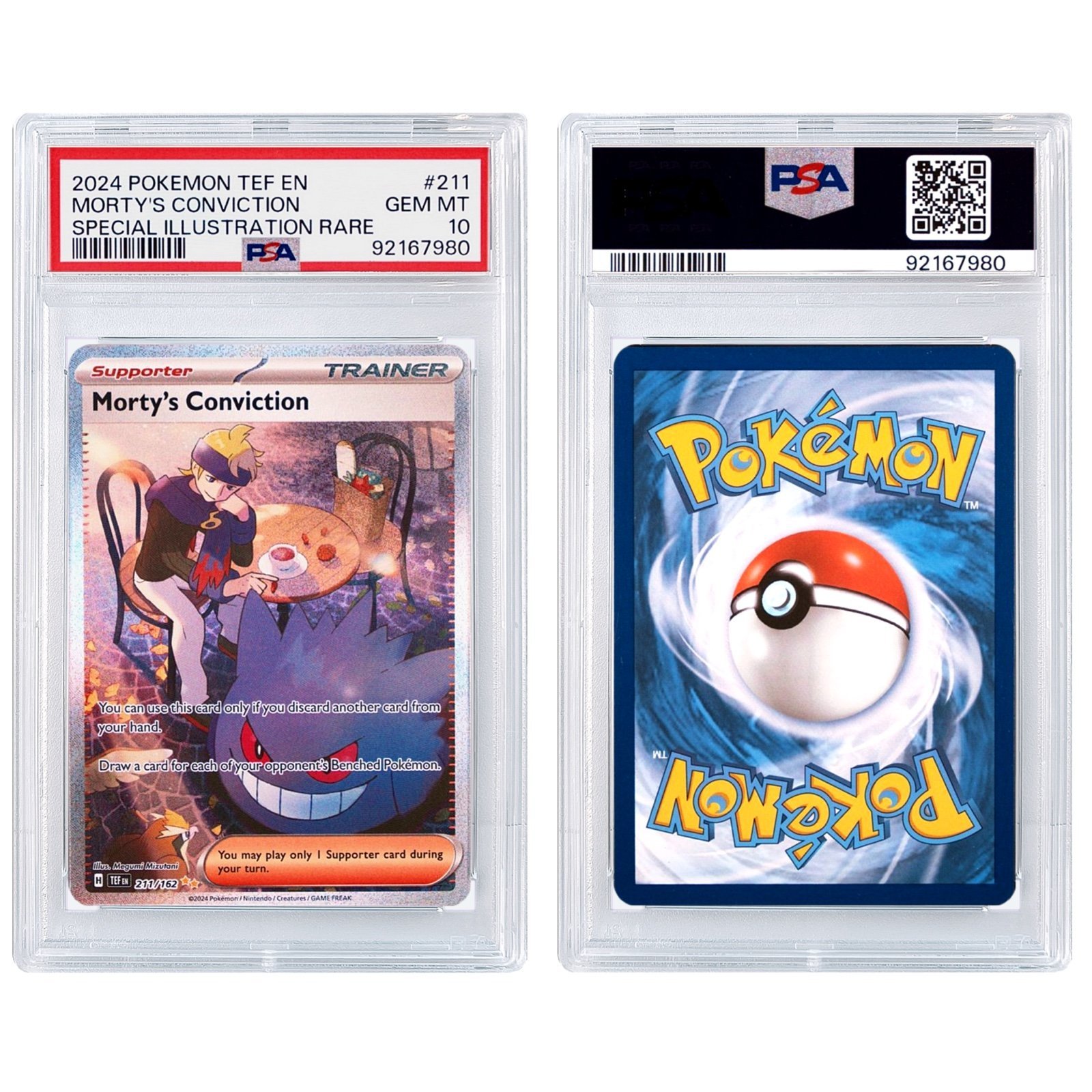 Morty’s Conviction 2024 Pokémon Scarlet & Violet #211 Temporal Forces SIR PSA 10