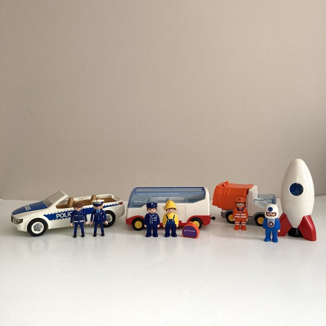 Playmobil 2000's Lot Police Bus Rocket Garbage with Figures Toys Play