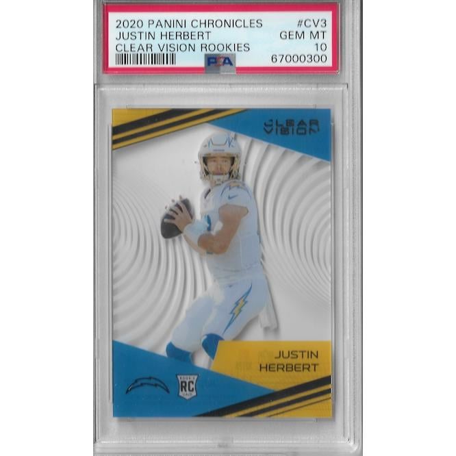 Graded 2020 Panini Chronicles Clear Vision Justin Herbert #CV3 Rookie Card PSA