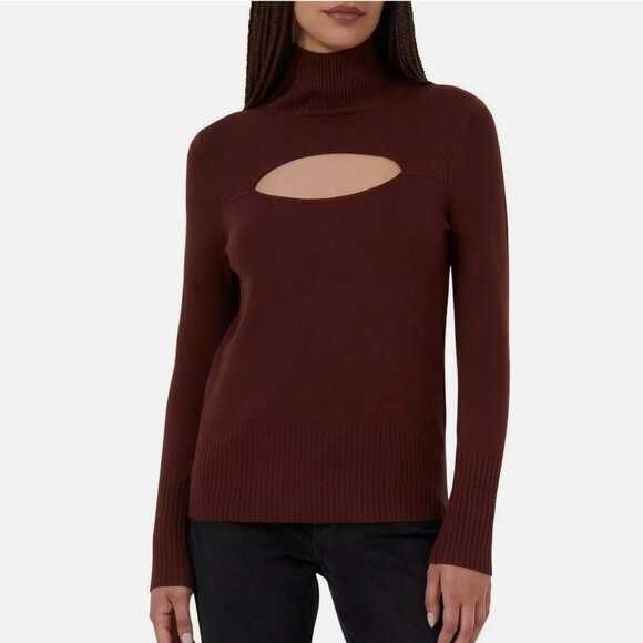 NWT French Connection Cutout Ribbed Trim Turtleneck Sweater 23 BITTER CHOCOLATE