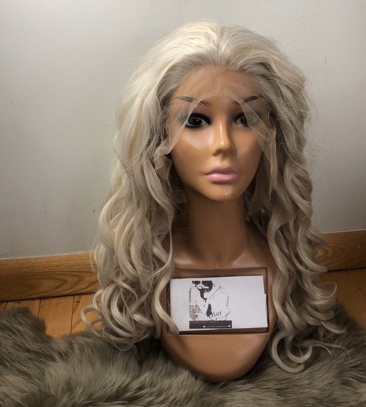 24” BLONDE CURLY WAVY LACEFRONT WIG