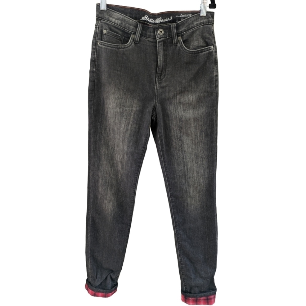 Eddie Bauer Relaxed Boyfriend Flannel Lined black/gray jeans 29 waist EUC