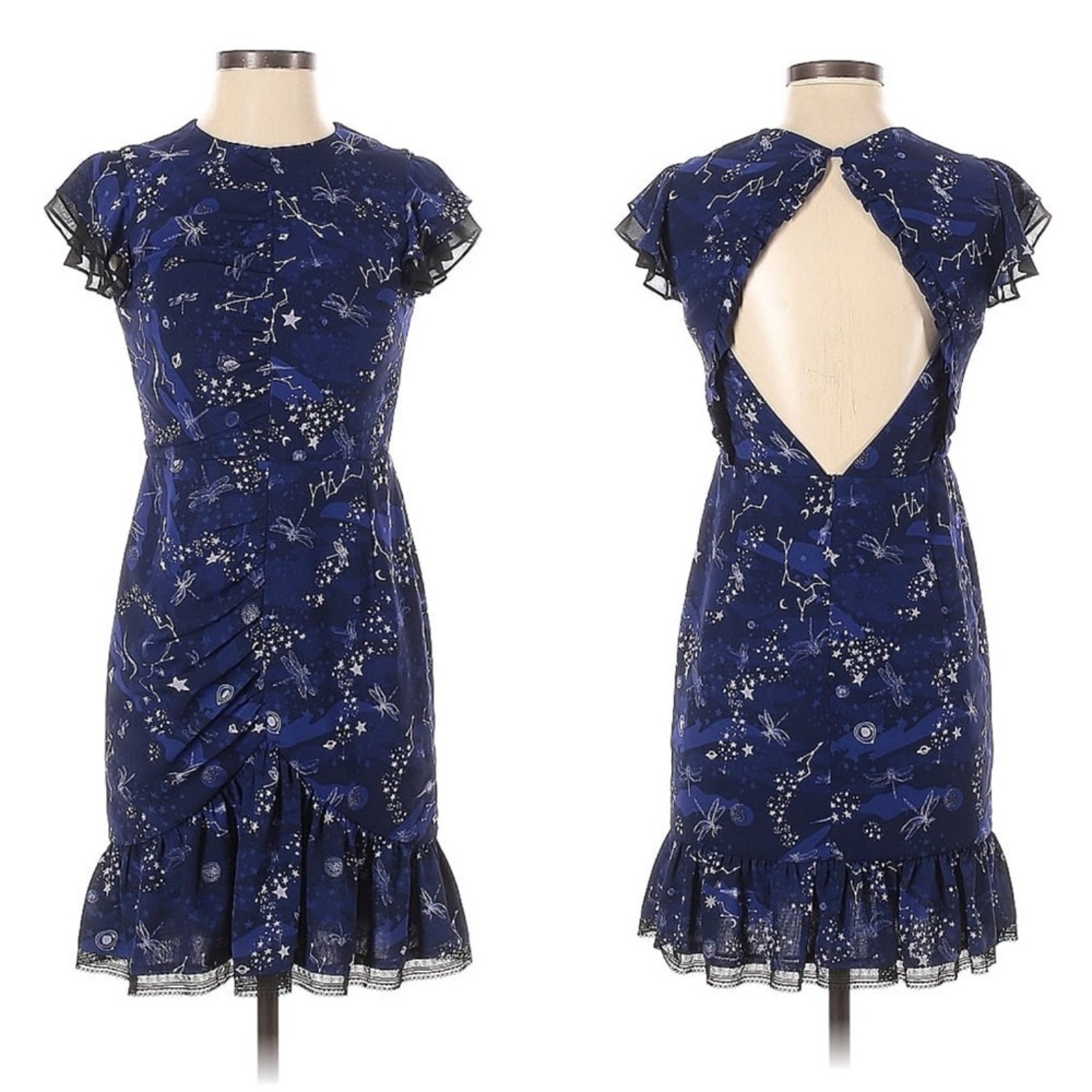 Three Floor Afterglow blue cocktail dress WOMENS SIZE 4 stars constellations
