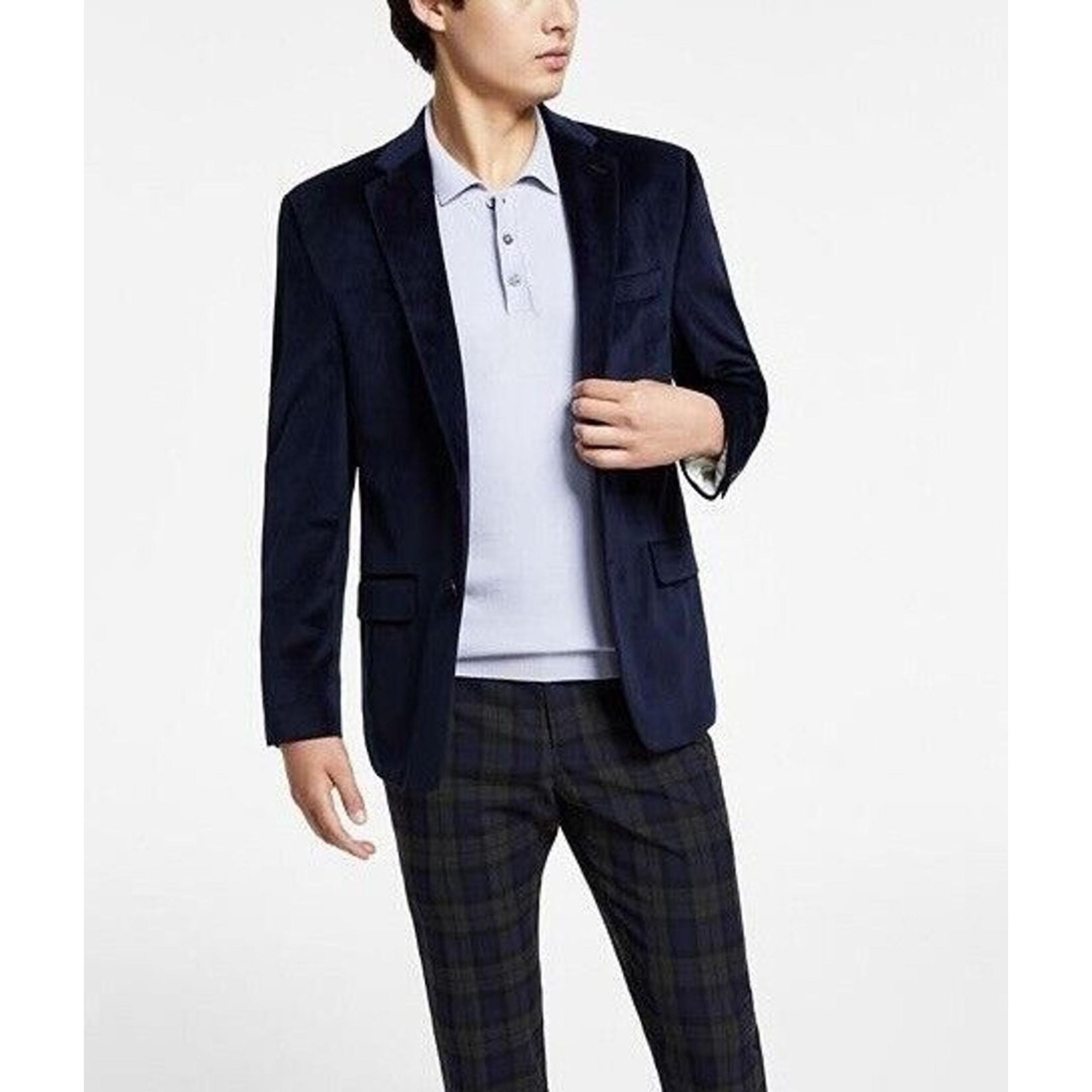 LAUREN RALPH LAUREN Men's Navy Blue Classic-Fit Velvet Sport Coat Jacket 42R
