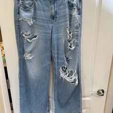 American Eagle women’s blue denim distressed wide leg skater jeans sz 18 new