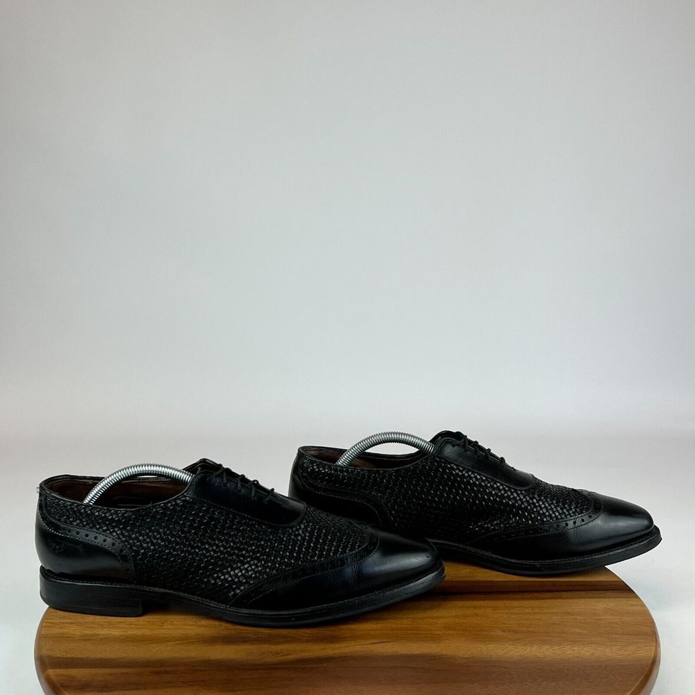 Mens Allen Edmonds Black Hampstead Woven Leather Oxford Dress Shoes Size 10 D