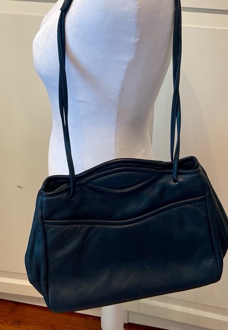 Vintage Handmade Navy Leather handbag by Joann Page Made in the USA Buttery soft