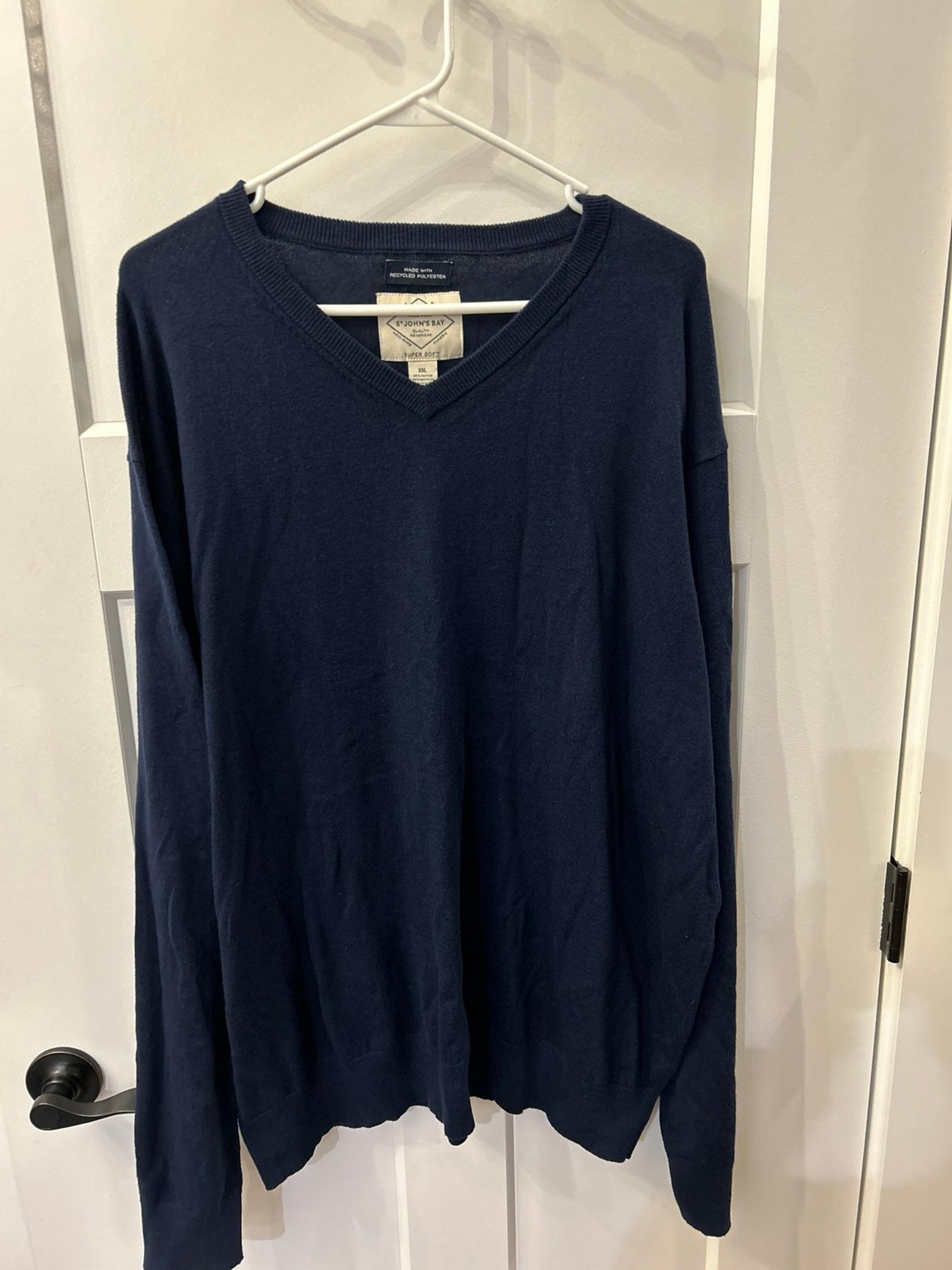 Mens navy blue v-neck sweater by St. John’s Bay