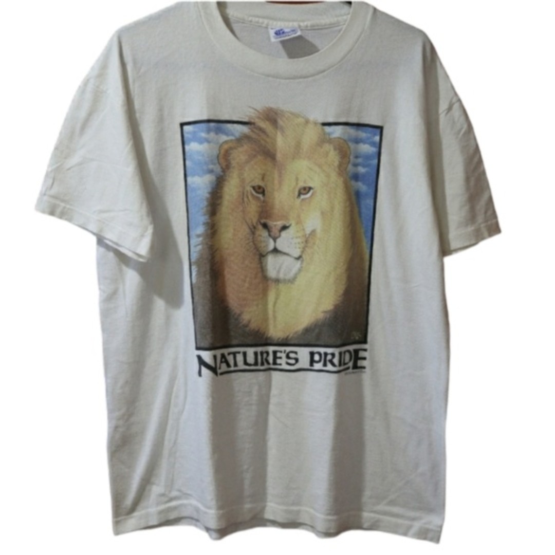 Vintage Human-I-tees Single Stitch 1995 White Lion Graphic Print Tshirt XL