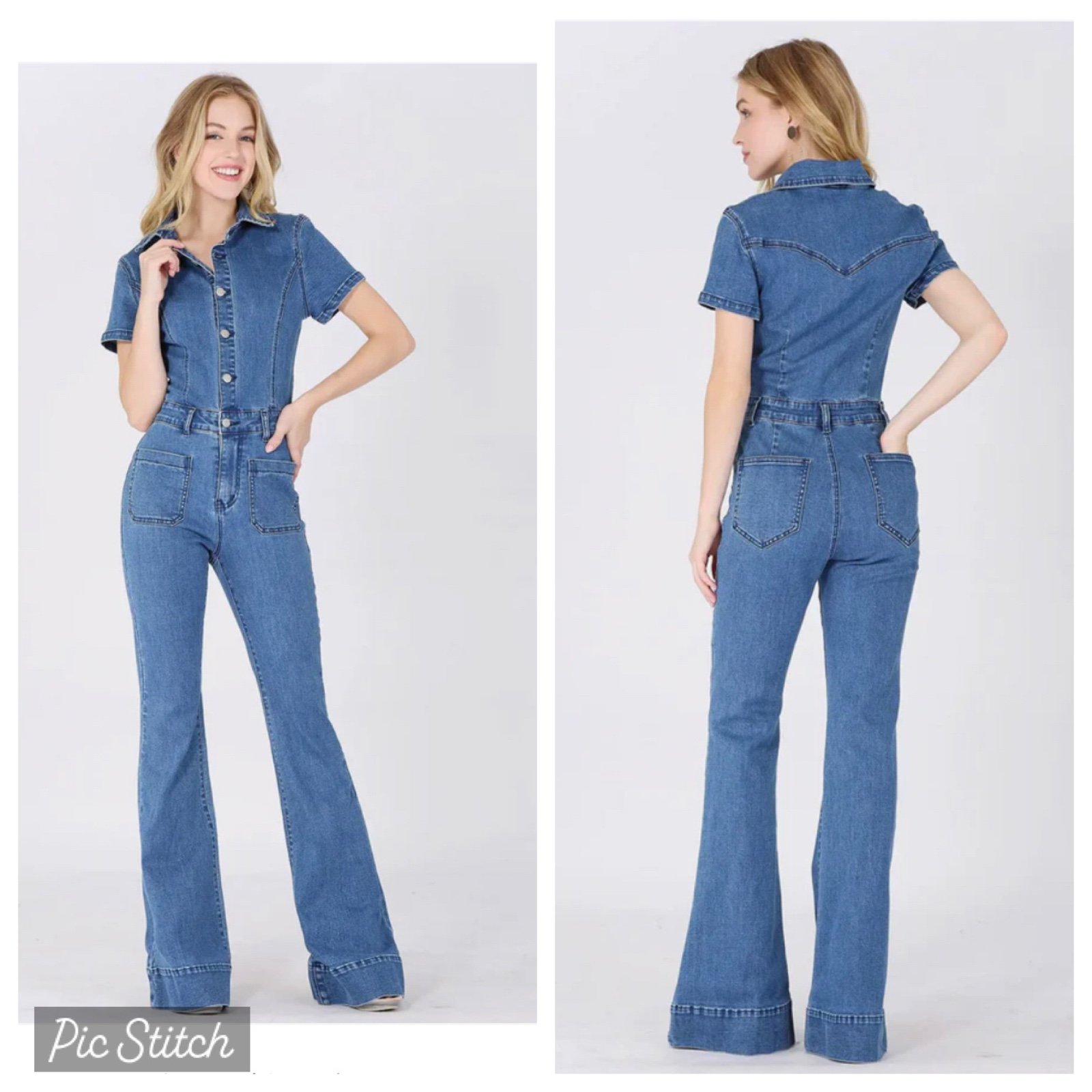 Wisteria Lane Flare Denim Jumpsuit