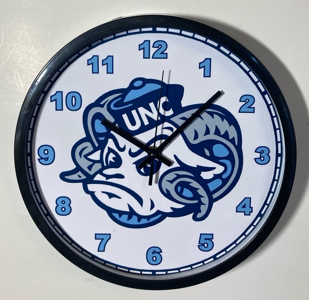 University of North Carolina nostalgic logo battery operated clock
