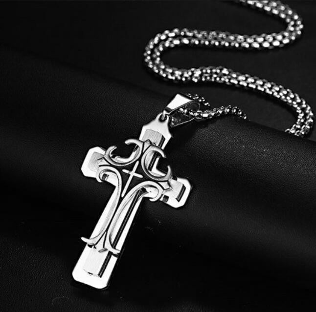 Vintage 925 Sterling Silver Christian Cross Pendant Necklace Unisex, N90201P224
