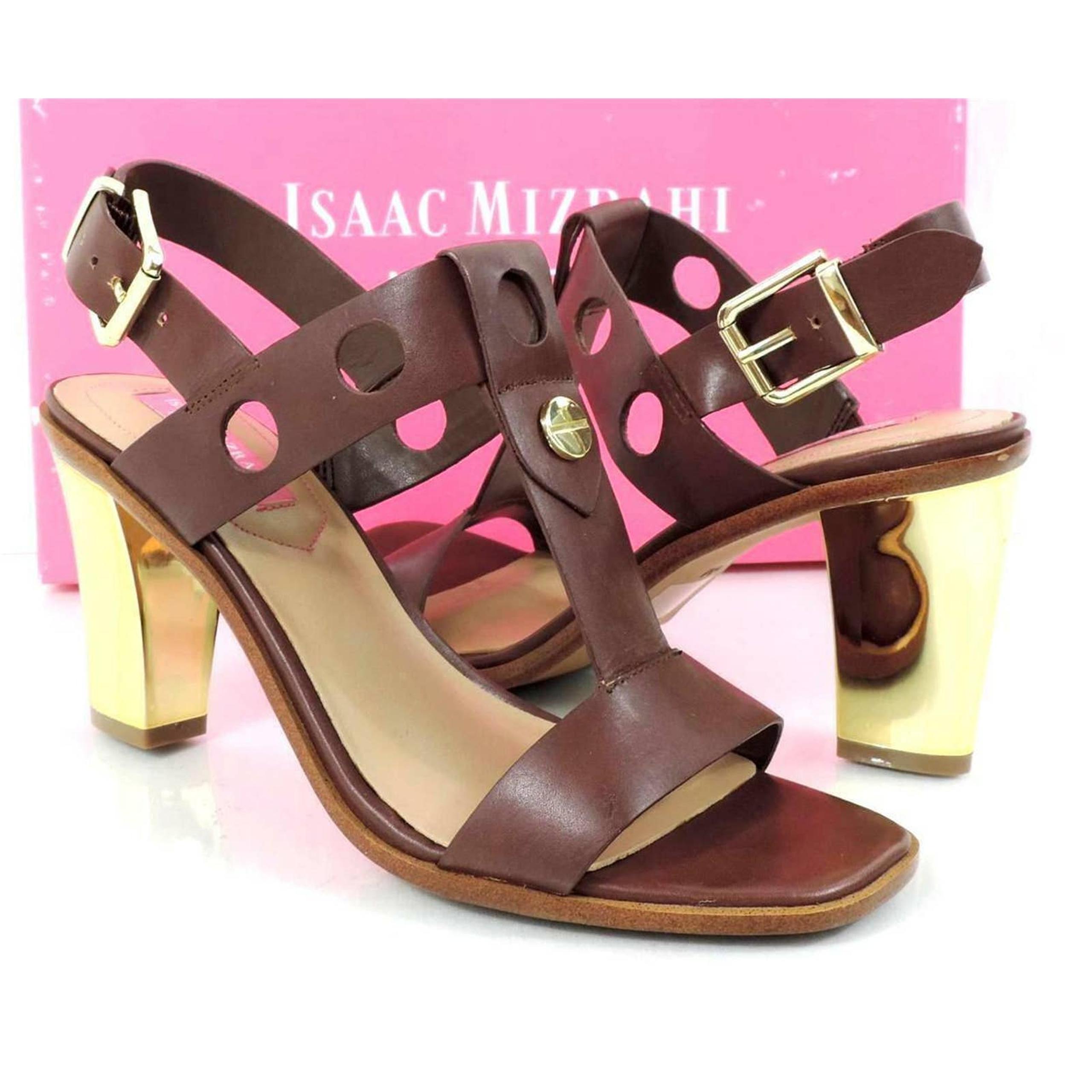 Isaac Mizrahi Sasha Metallic Heels Ankle Strap Sandal Studs Brown Size 7.5