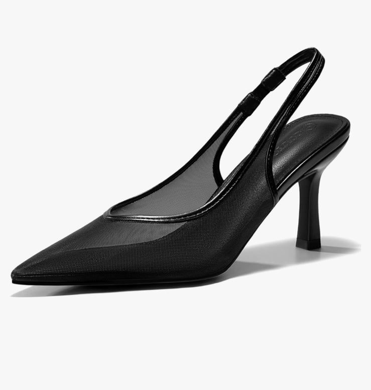 COUTGO women mesh sling back, Black kitten heel pointed toe (size 8)