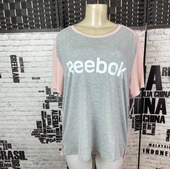 Reebok XXXL Gray-Pink Logo Crew Neck Short Sleeve Tee