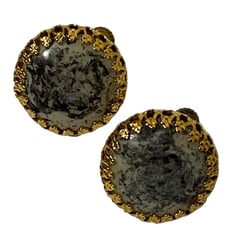 VINTAGE Miriam Haskell Signed Screw Back Clip Earrings Black White Stones RARE