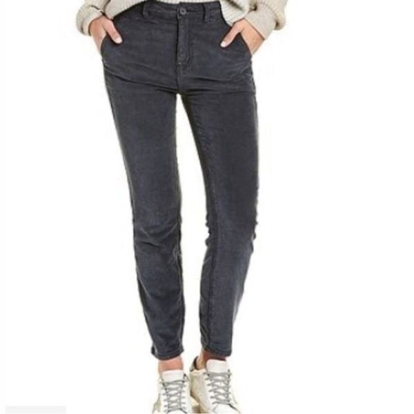 We the Free Fine Line Straight Leg Crop Pants Black Grey Corduroy 2 NWT