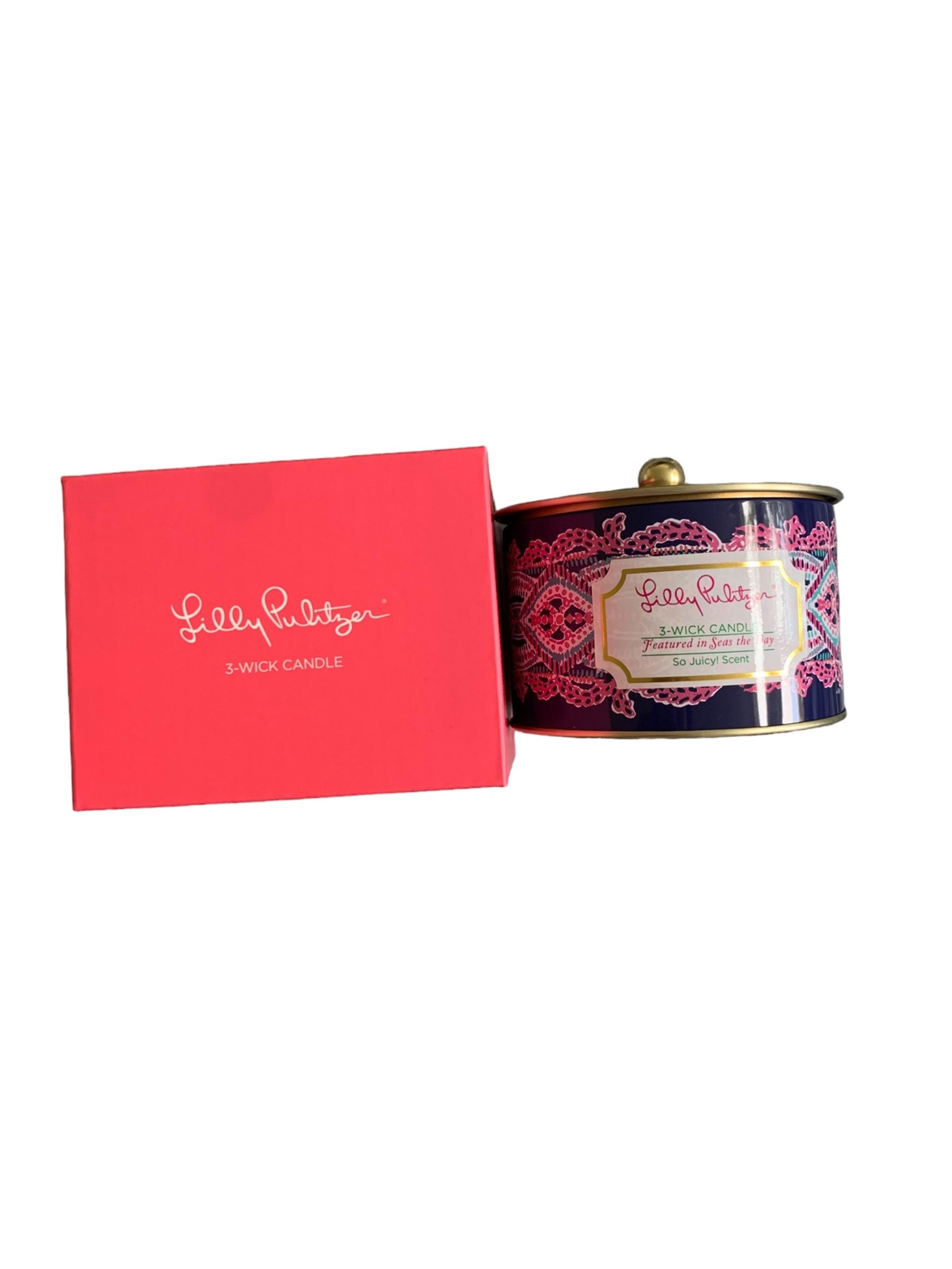 Lilly Pulitzer Large 3-Wick Candle, Seas the Day in So Juicy! Scent - New