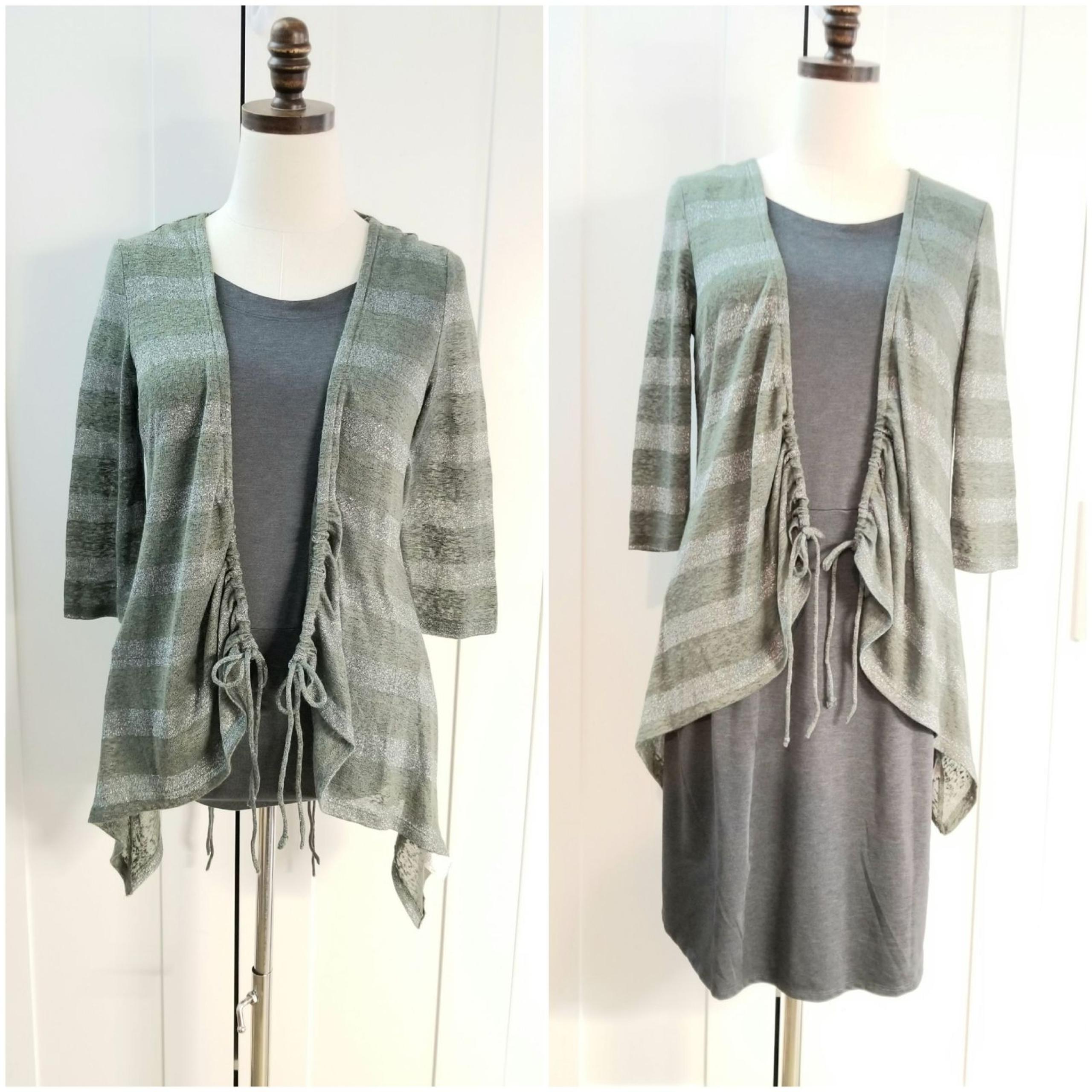 YA Los Angeles Olive Green 3/4 Sleeve Open Front Cardigan, Large