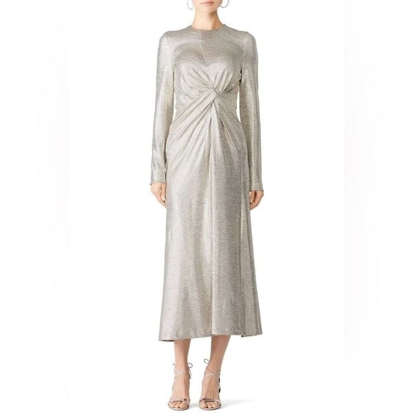 Galvan London Silver Metallic Pinwheel Dress Size 4 US 1,395