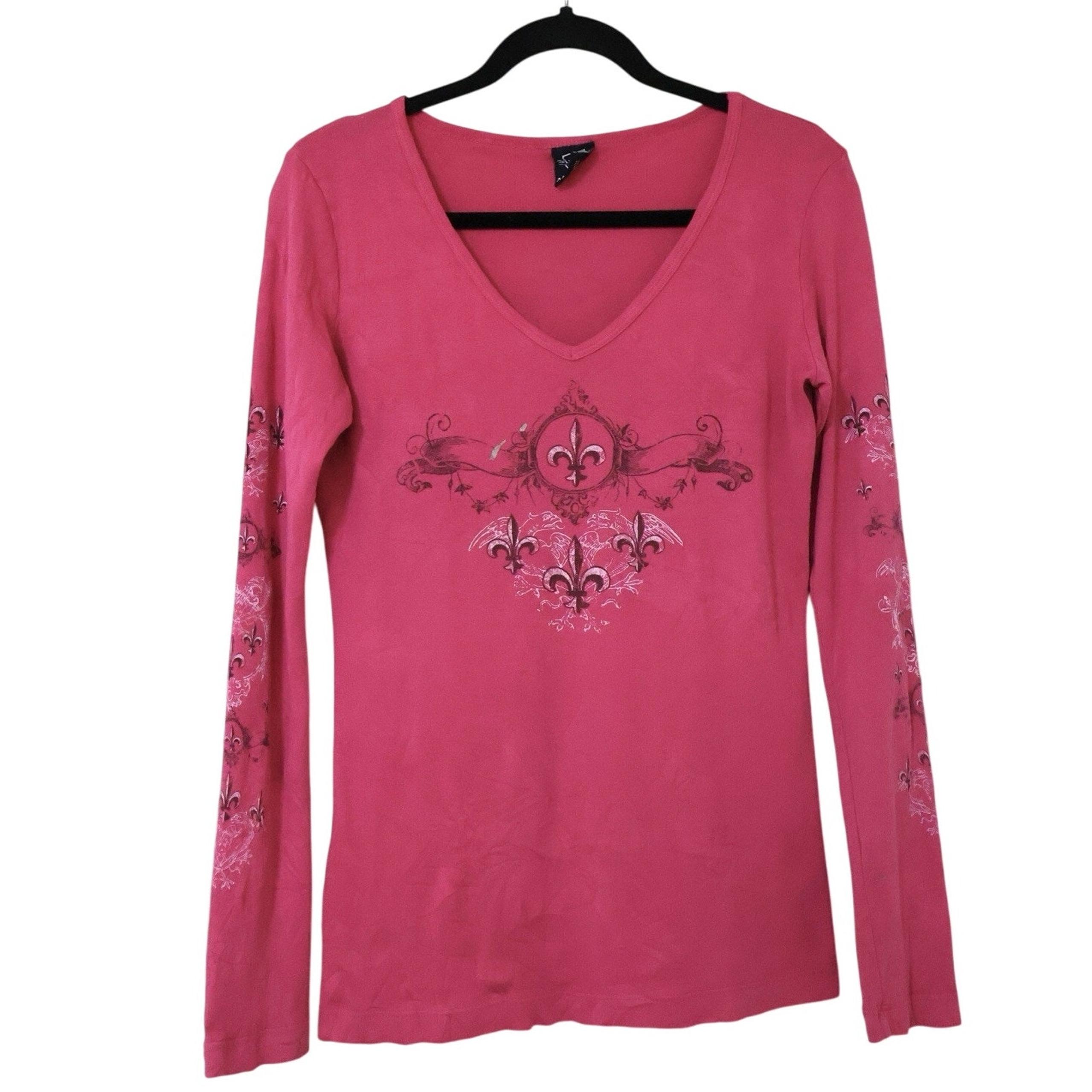 Vintage Sledge USA Pink Long Sleeve Shirt L/XL Y2K Country Cowgirl